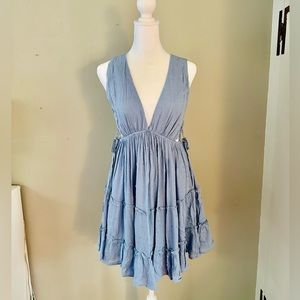 Backless baby blue mini sun dress